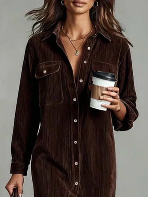 Shannon - Women's Velvet Shirt Dress with Button Front - photo 8