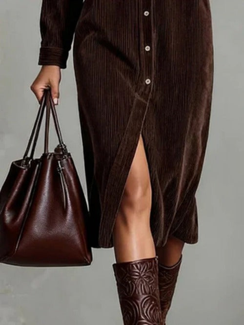 Shannon - Women's Velvet Shirt Dress with Button Front - photo 9