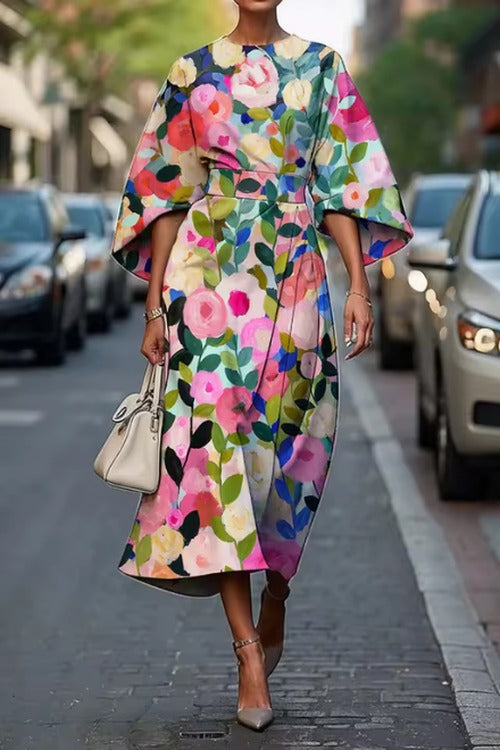 Women's Floral Belted Midi Dress Wedding Guest Style - photo 1