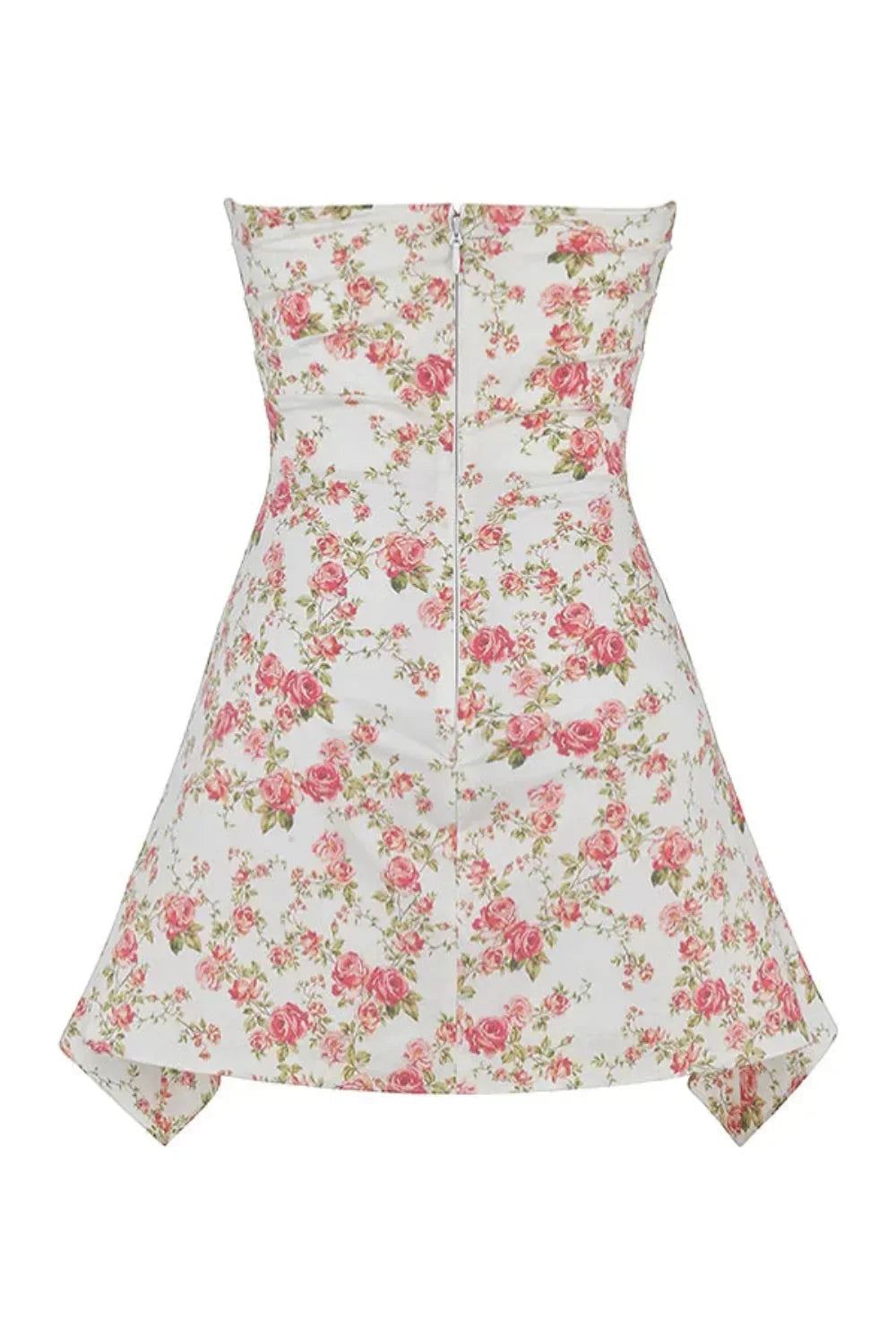 Women's Wedding Guest Pink Floral Strapless Corset Mini Dress
