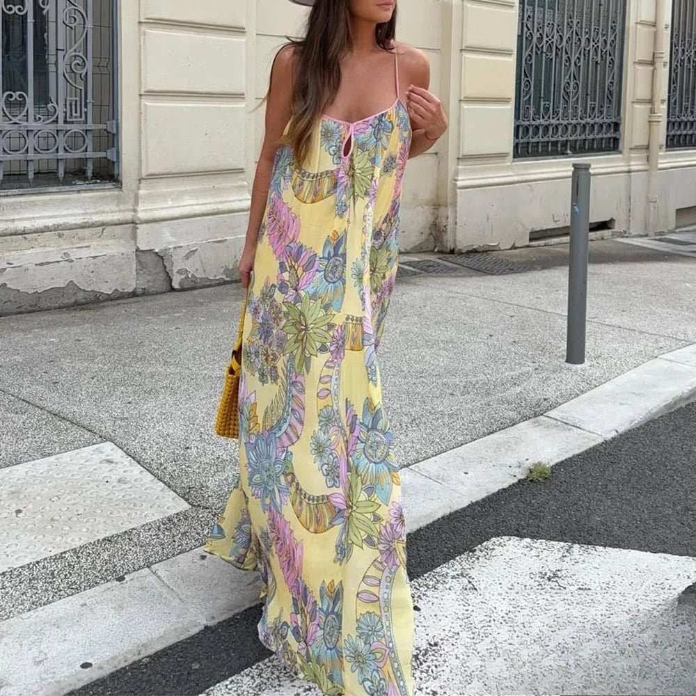 Betty - Abito da invitata a un matrimonio da donna in chiffon giallo a fiori