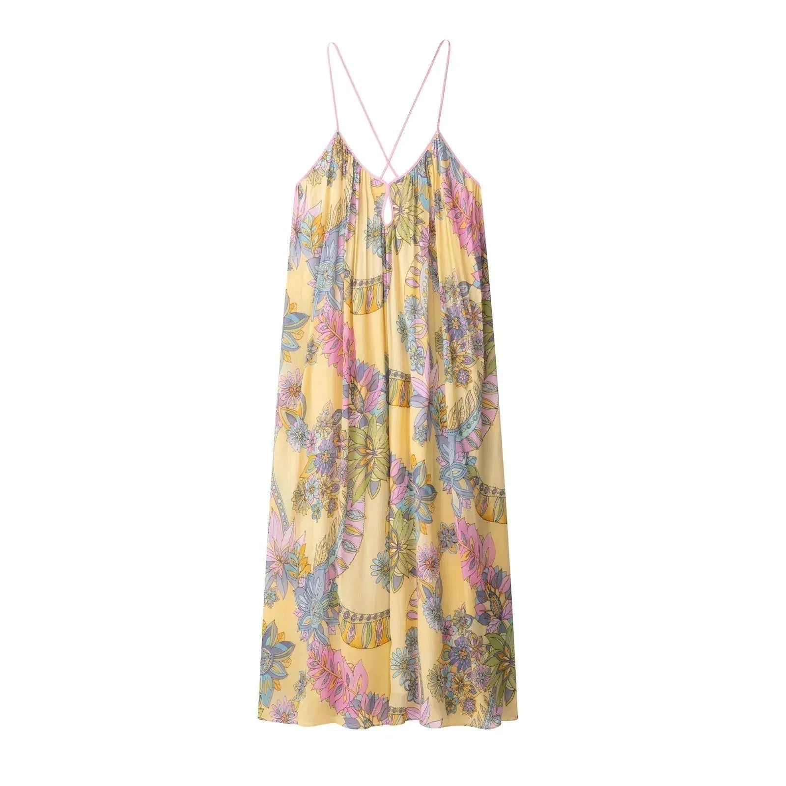 Betty - Abito da invitata a un matrimonio da donna in chiffon giallo a fiori