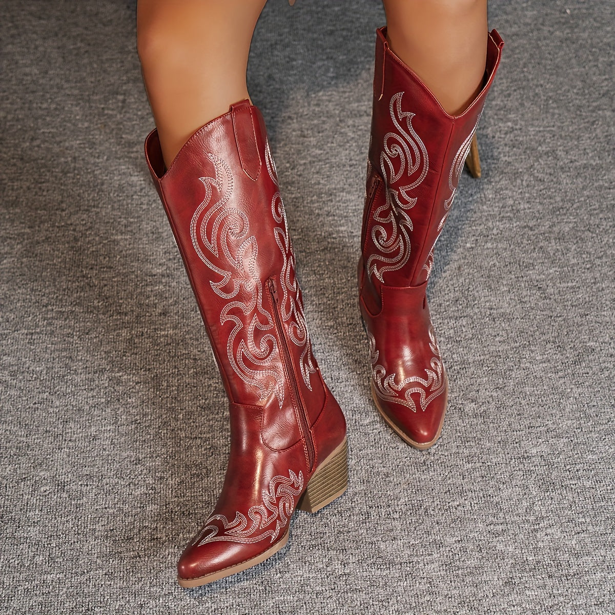 Wren - Women's Embroidered Knee-high Western Cowboy Boots with Block Heel - photo 10