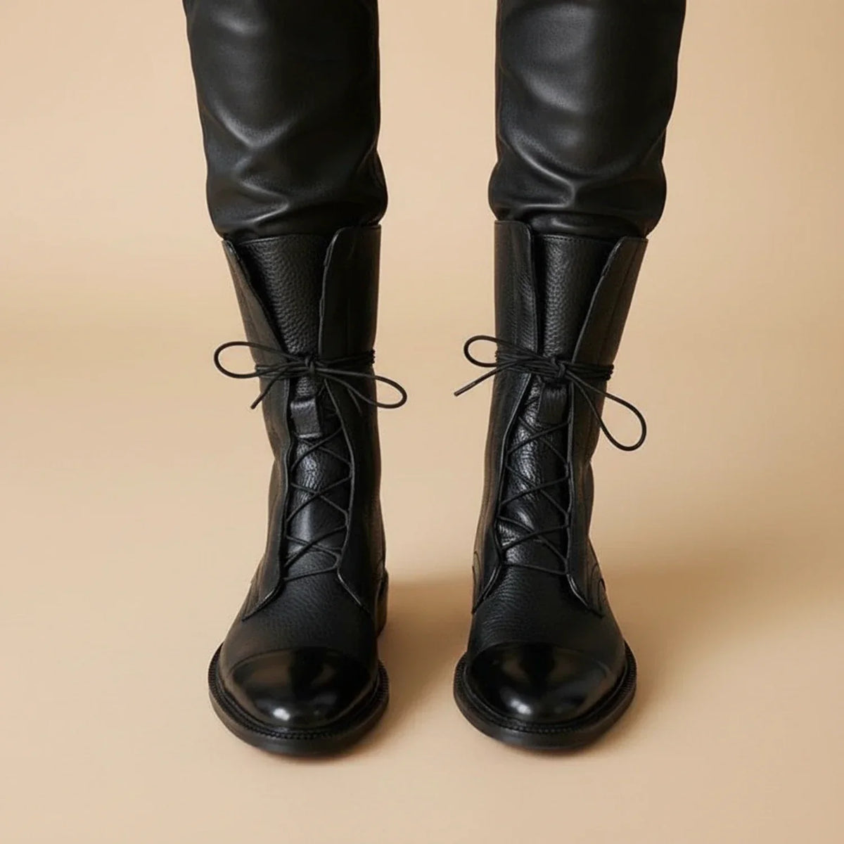 Xanthe - Women's Leather-Look Boots with Lace-Up Front and Flat Sole - photo 2