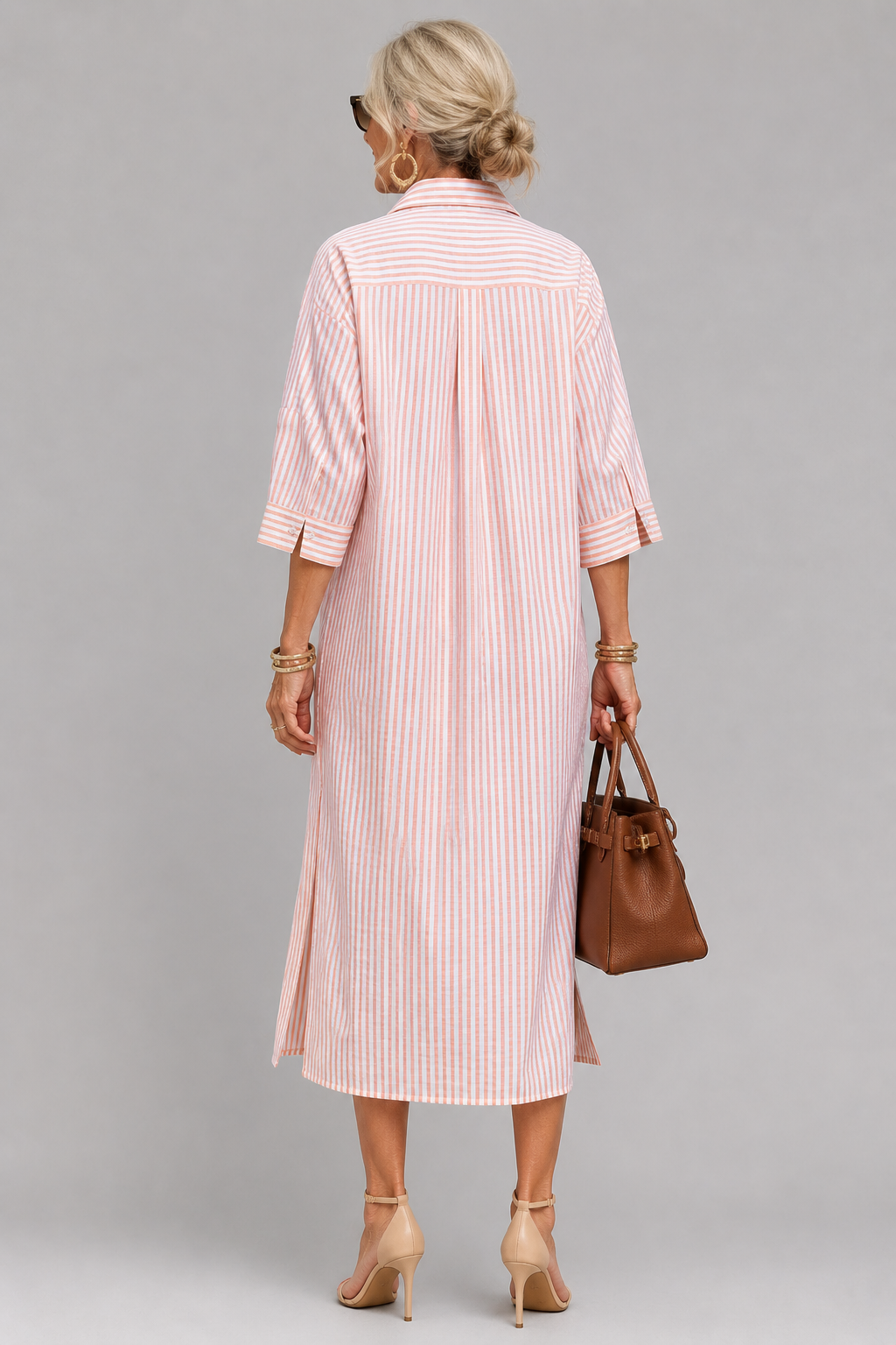 Yara - Women's Striped Shirt Midi Dress with Side Split - photo 5