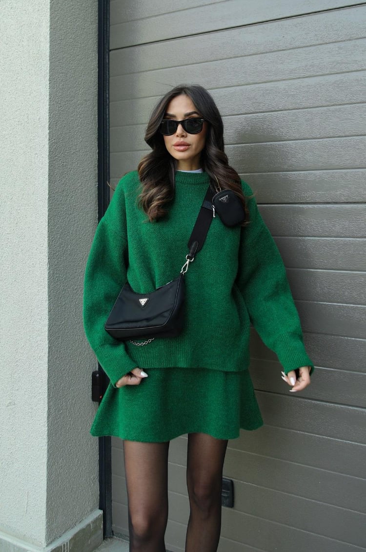 Women's Knit Two Piece Set with Oversized Sweater and Skirt