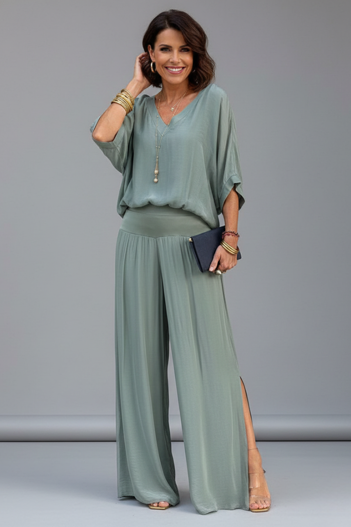 Ysabella - Women's Dolman Sleeve Top and Wide Trouser Set - photo 8