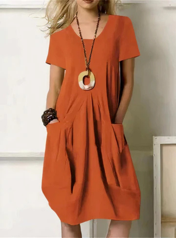 Yvonne - Women's Cotton Midi Dress with Pockets - photo 1