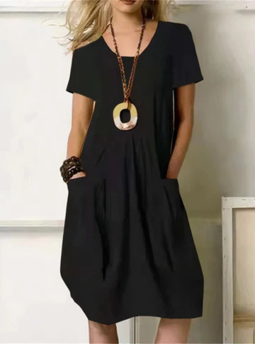 Yvonne - Women's Cotton Midi Dress with Pockets - photo 2