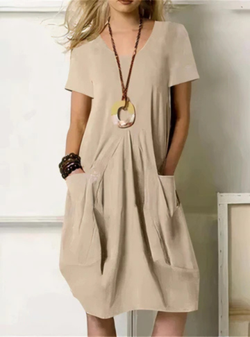 Yvonne - Women's Cotton Midi Dress with Pockets - photo 4