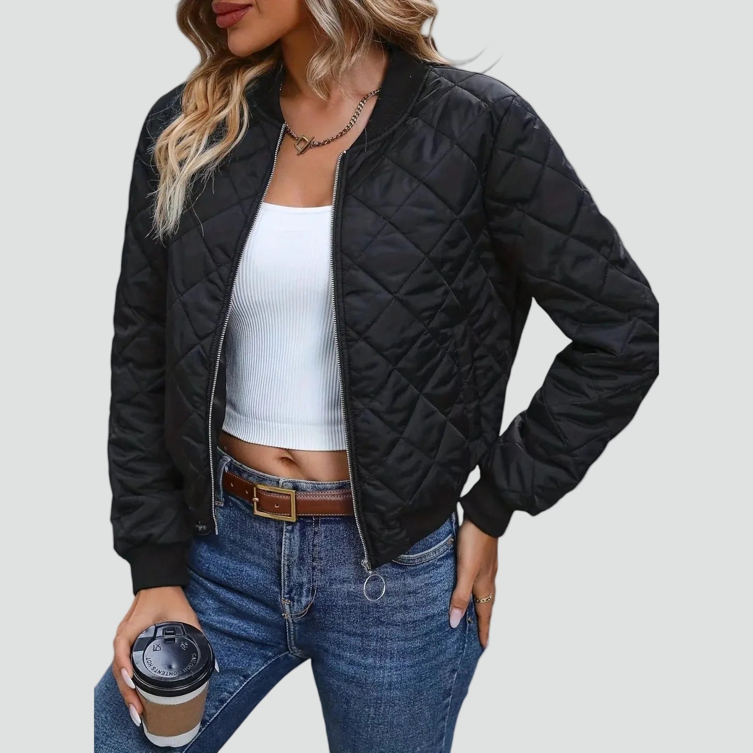 Zephyrine - Women's Quilted Bomber Jacket with Zip Front - photo 6
