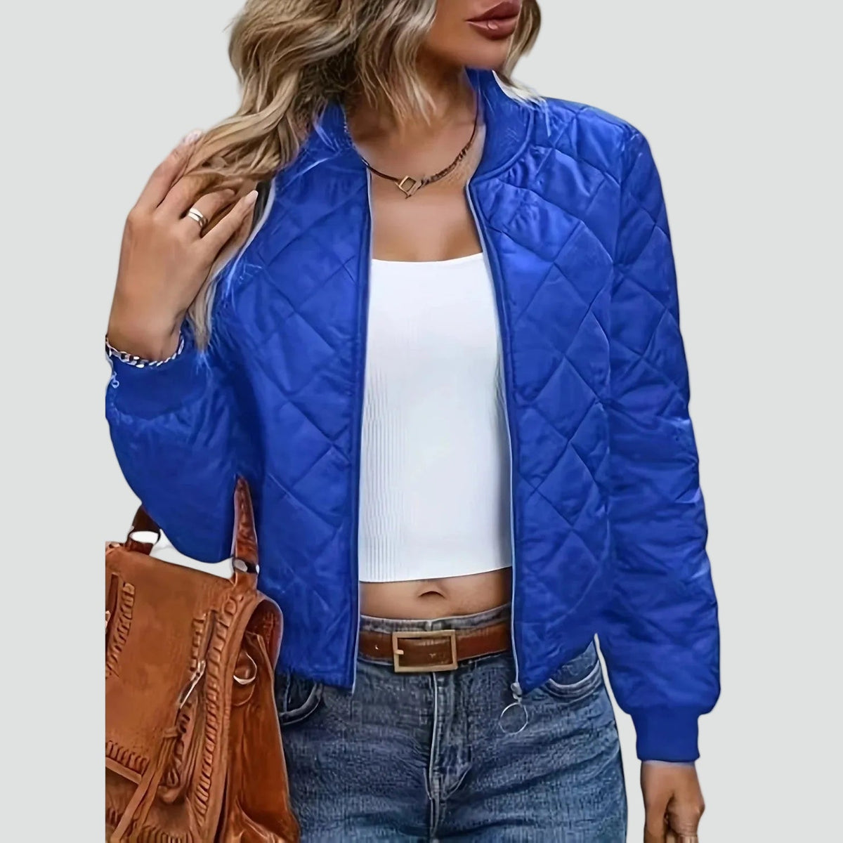 Zephyrine - Women's Quilted Bomber Jacket with Zip Front - photo 7