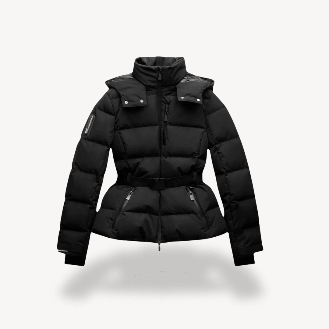 Ziva - Women's Puffer Jacket with Tie Belt and Hood - photo 1