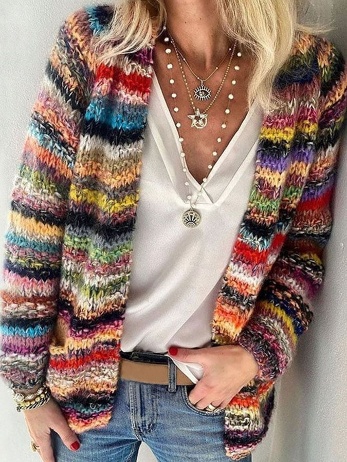 Zoey - Women's Knitted Cardigan with Stripe - photo 1