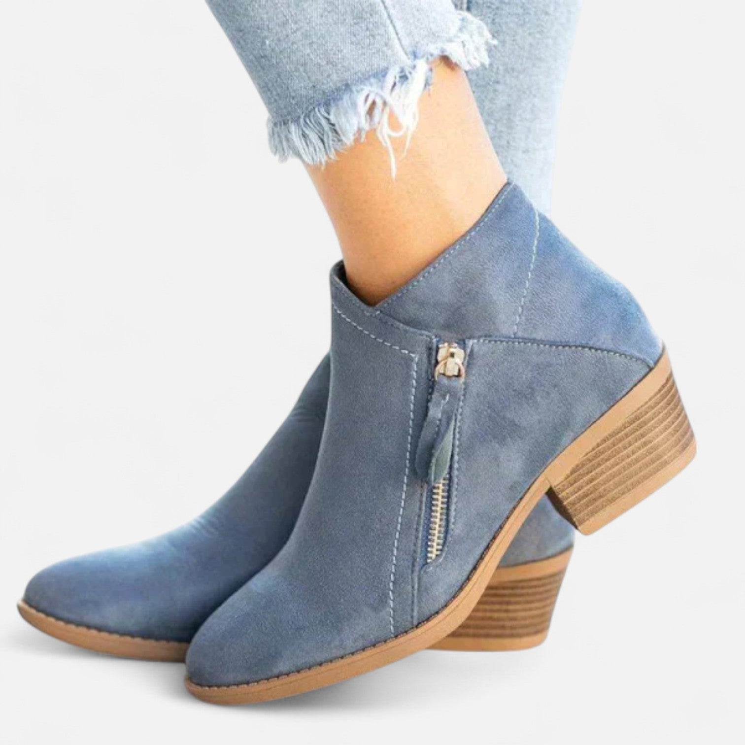 Women's Ankle Boots with Block Heel and Side Zip