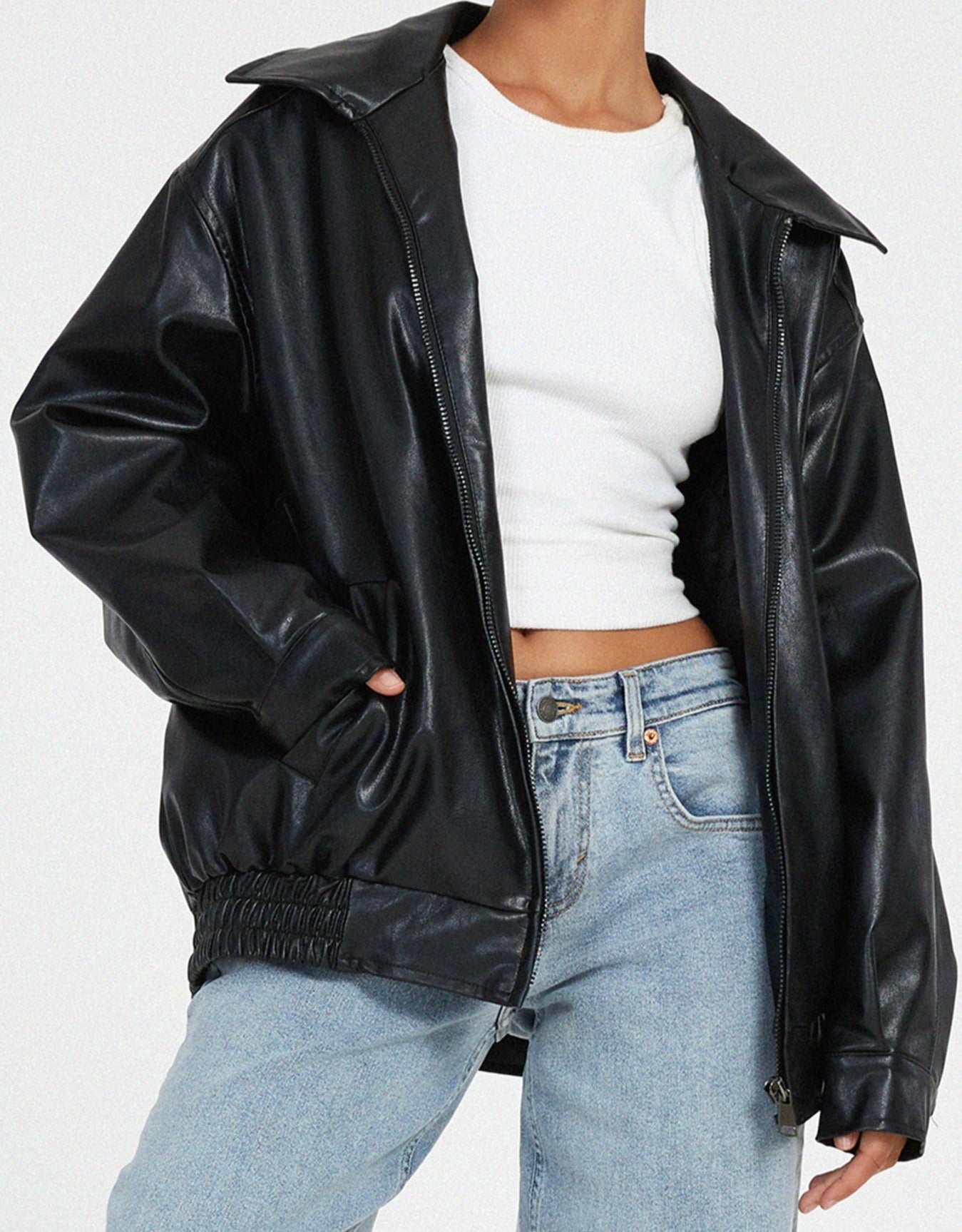 Veste Bomber Oversize Femme en Similicuir Vintage