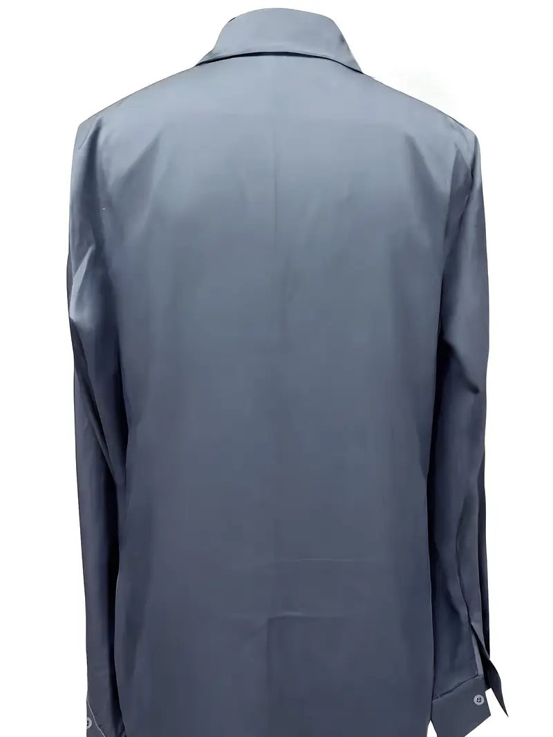 Women's V Neck Blouse with Satin Finish and Flowing Drape