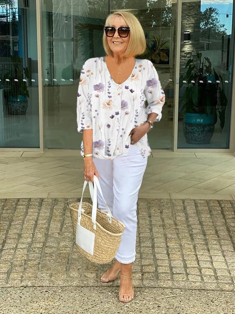 Women's Floral Blouse with Three-Quarter Sleeves - photo 9