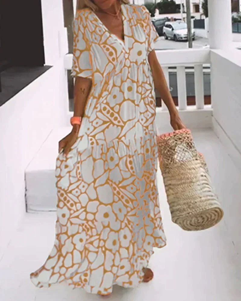 Women's Green Floral Wedding Guest Maxi Dress with Flattering Drape - photo 2