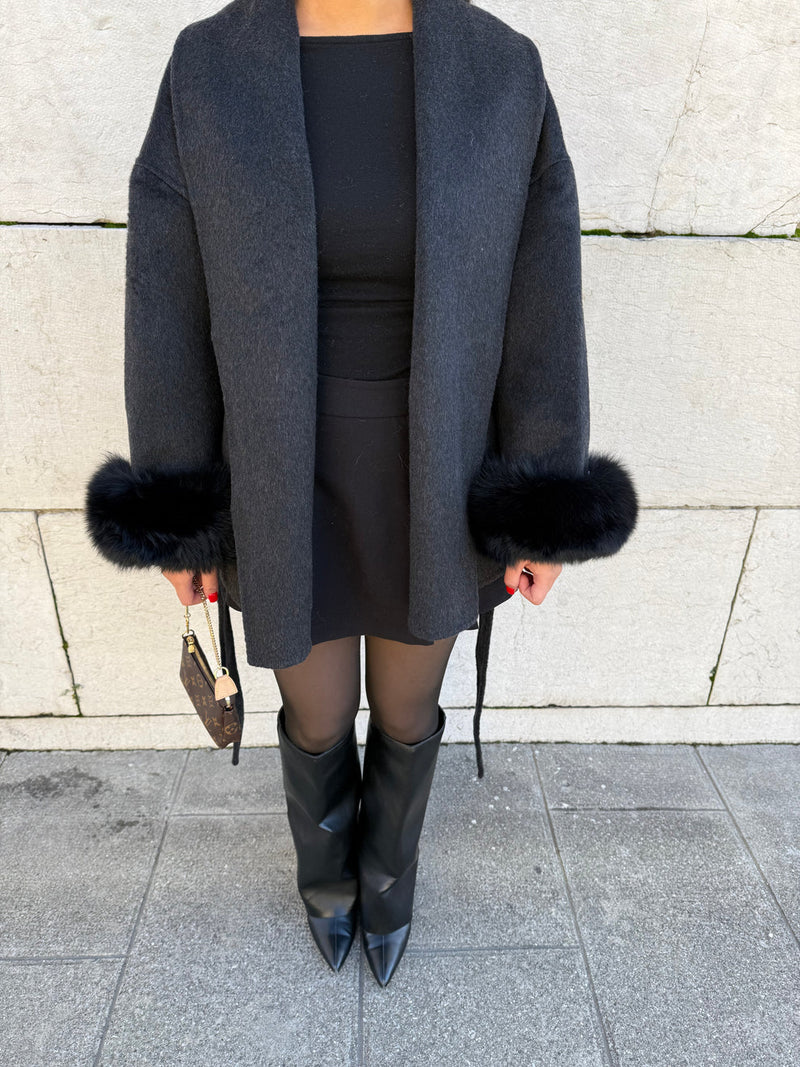 Women's Faux Fur Trim Belted Wrap Coat - photo 10