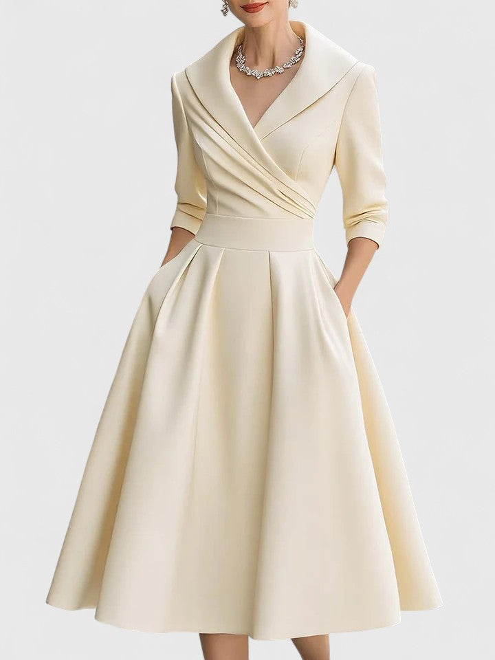 Tereza - Women's Midi Dress with Defined Waist