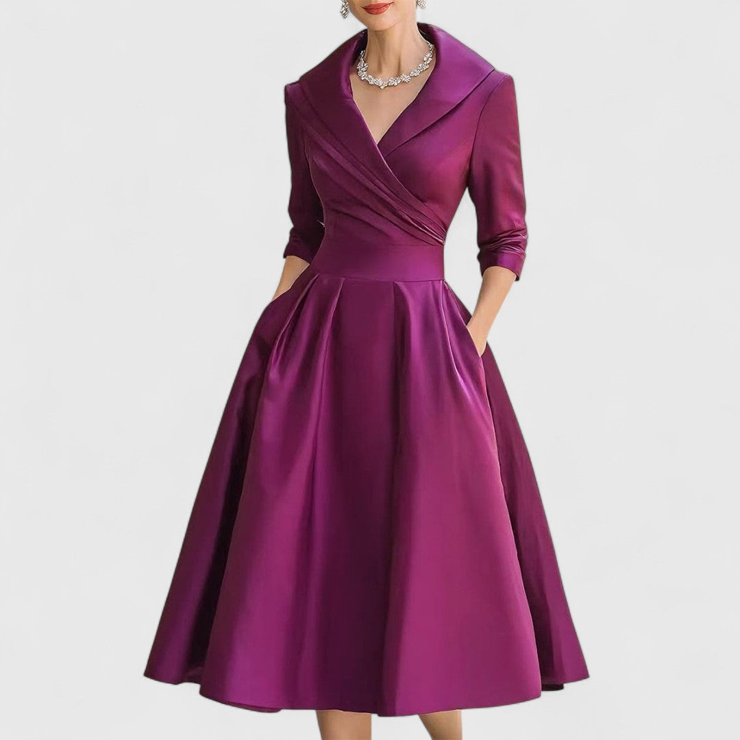 Abito midi elegante da donna con scollo a V