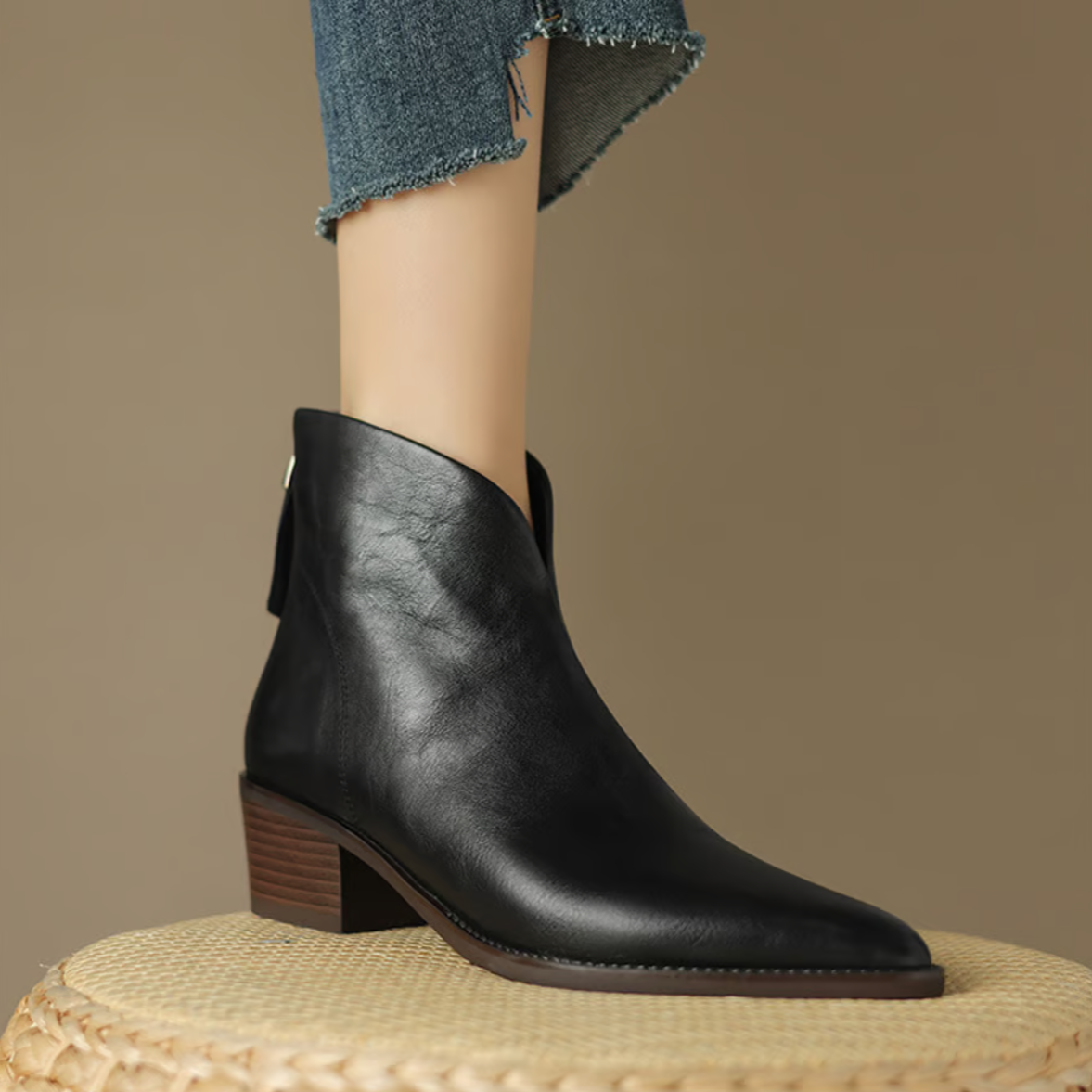 Women's Pointed Ankle Boots with Low Block Heel