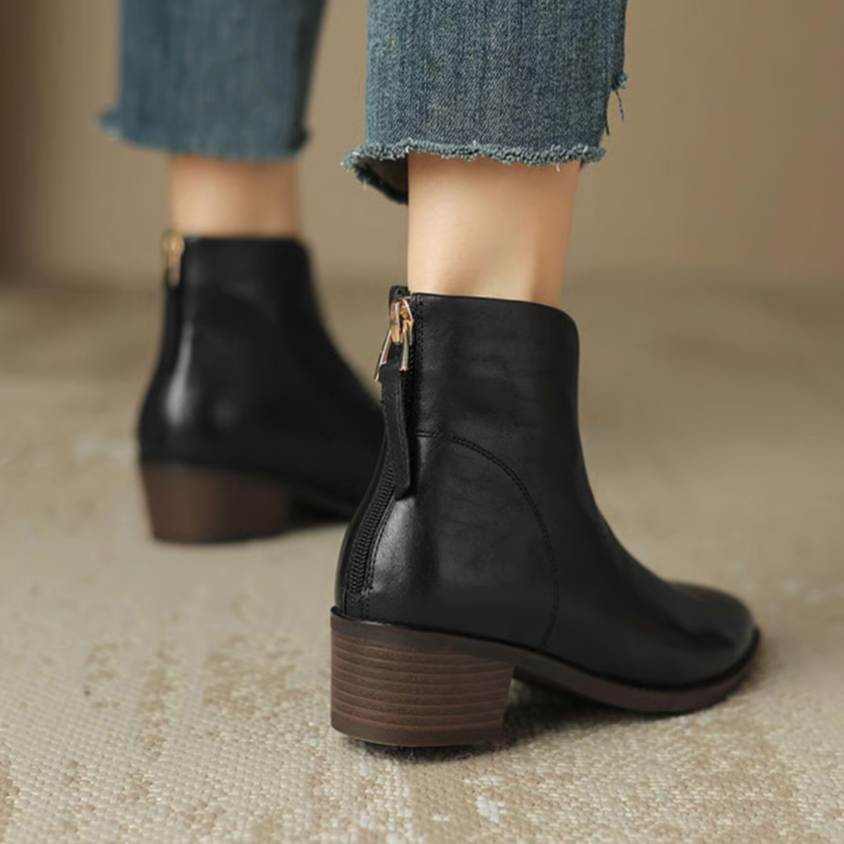 Women's Pointed Ankle Boots with Low Block Heel