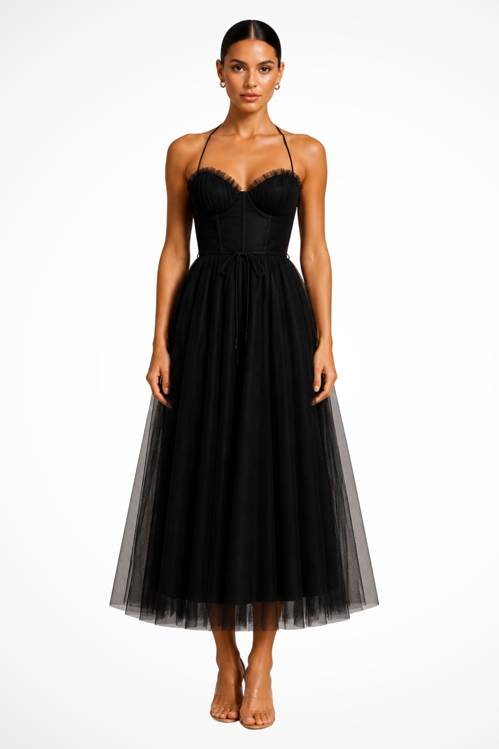 Robe Midi Femme Bustier en Tulle Élégant pour Soirées et Occasions Romantiques