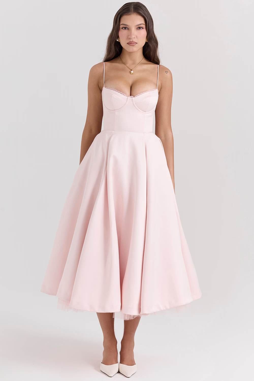 Women's Satin Flared Evening Dress with Fitted Bodice - photo 4