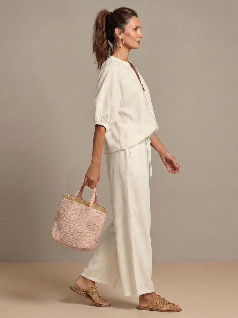 Women's Zip Front Blouson Top Wide Leg Set - photo 10