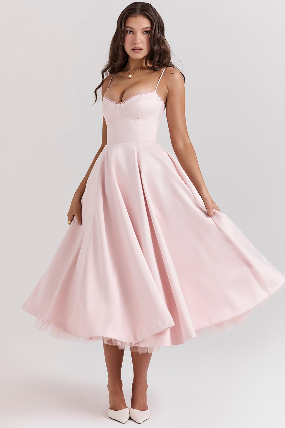 Women's Satin Flared Evening Dress with Fitted Bodice - photo 5