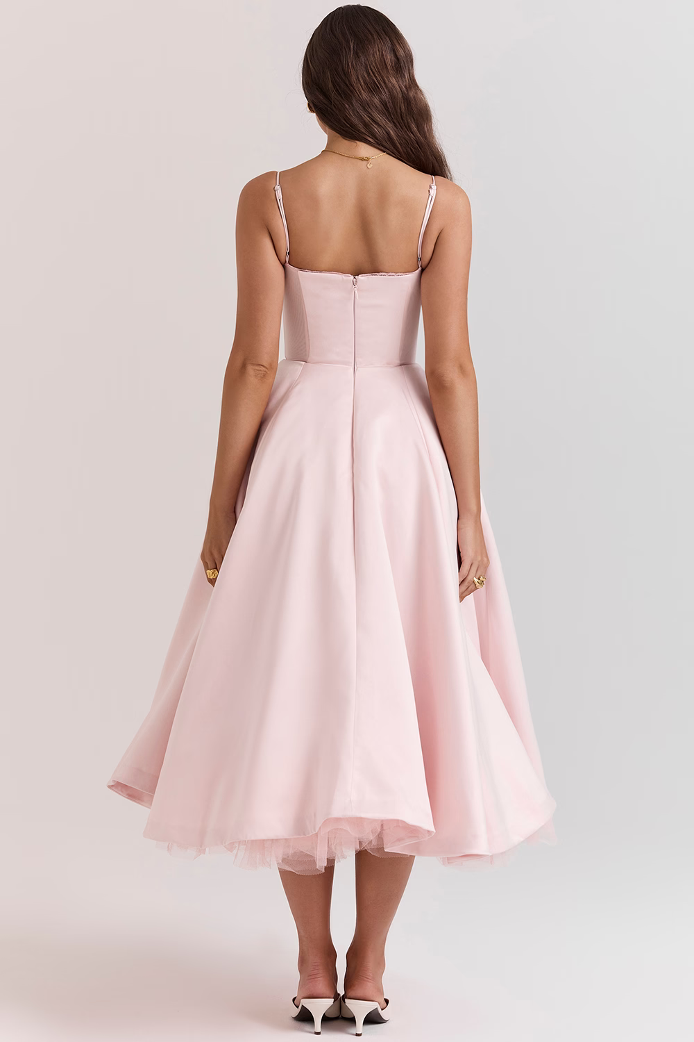 Women's Satin Flared Evening Dress with Fitted Bodice - photo 6