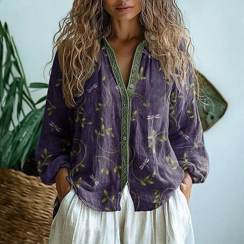 Dámská vintage halenka v boho stylu s květinovým potiskem