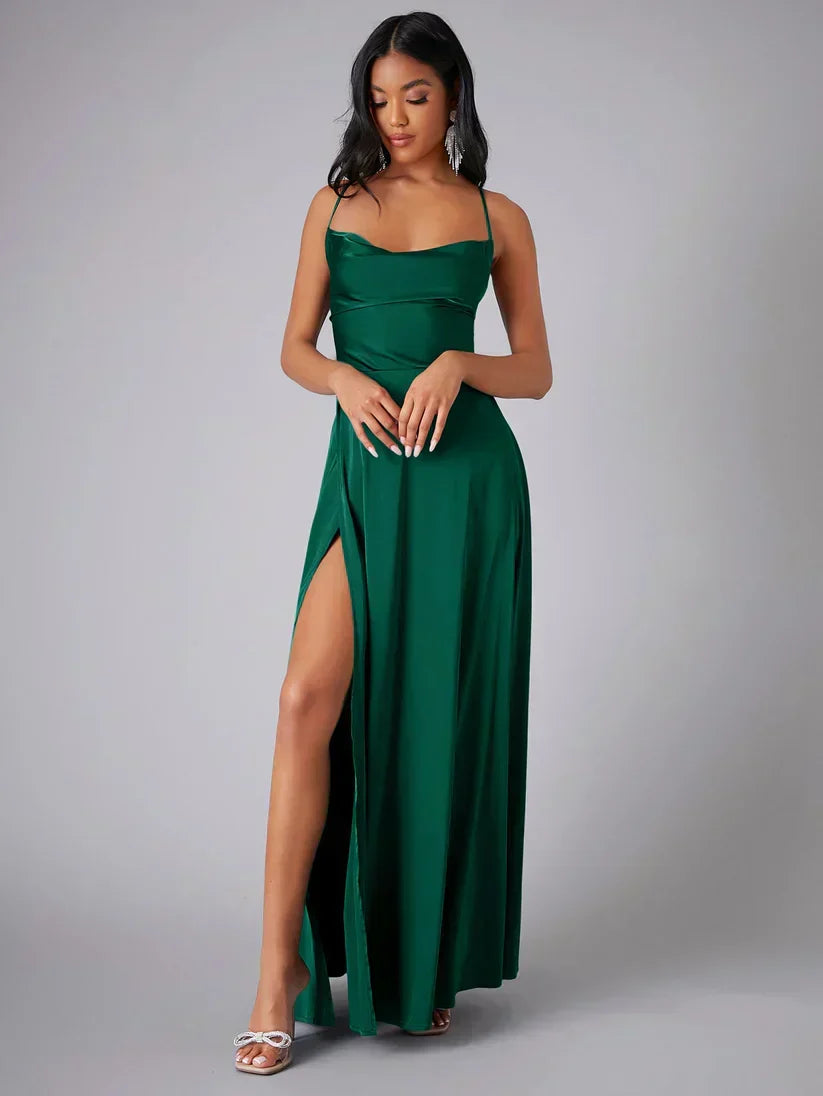 Women's Satin Maxi Evening Dress with High Slit - photo 3