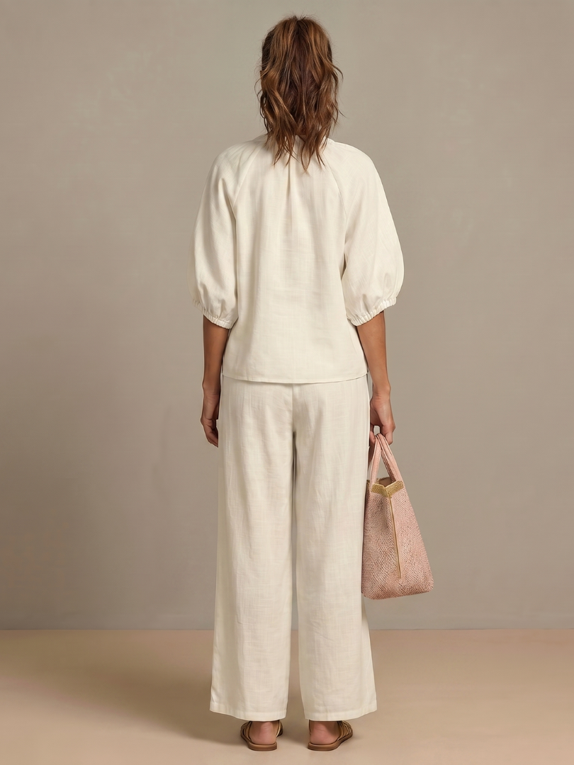 Women's Zip Front Blouson Top Wide Leg Set - photo 12