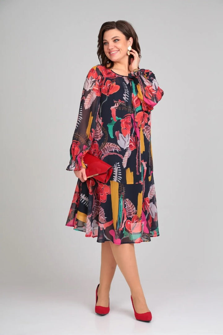 Women's Vibrant Floral Chiffon Swing Dress - photo 4