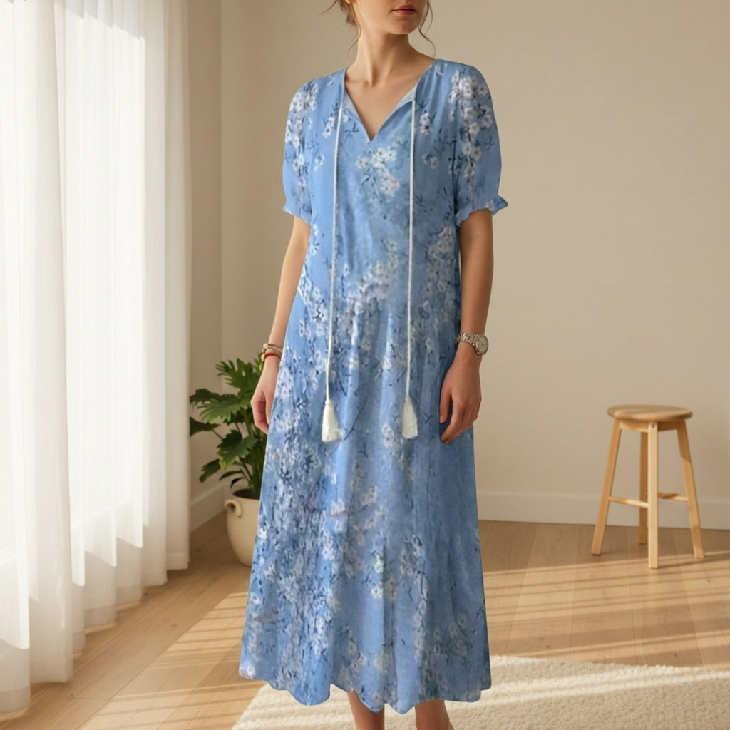 Cortina - Rochie maxi boho pentru femei, cu ciucuri și legătură frontală
