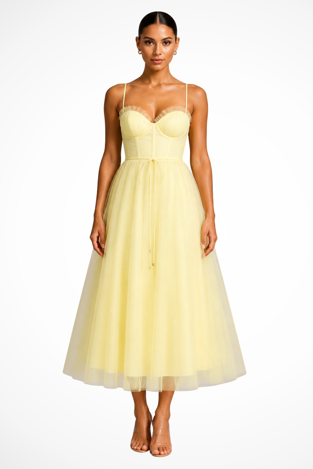 Robe Midi Femme Bustier en Tulle Élégant pour Soirées et Occasions Romantiques