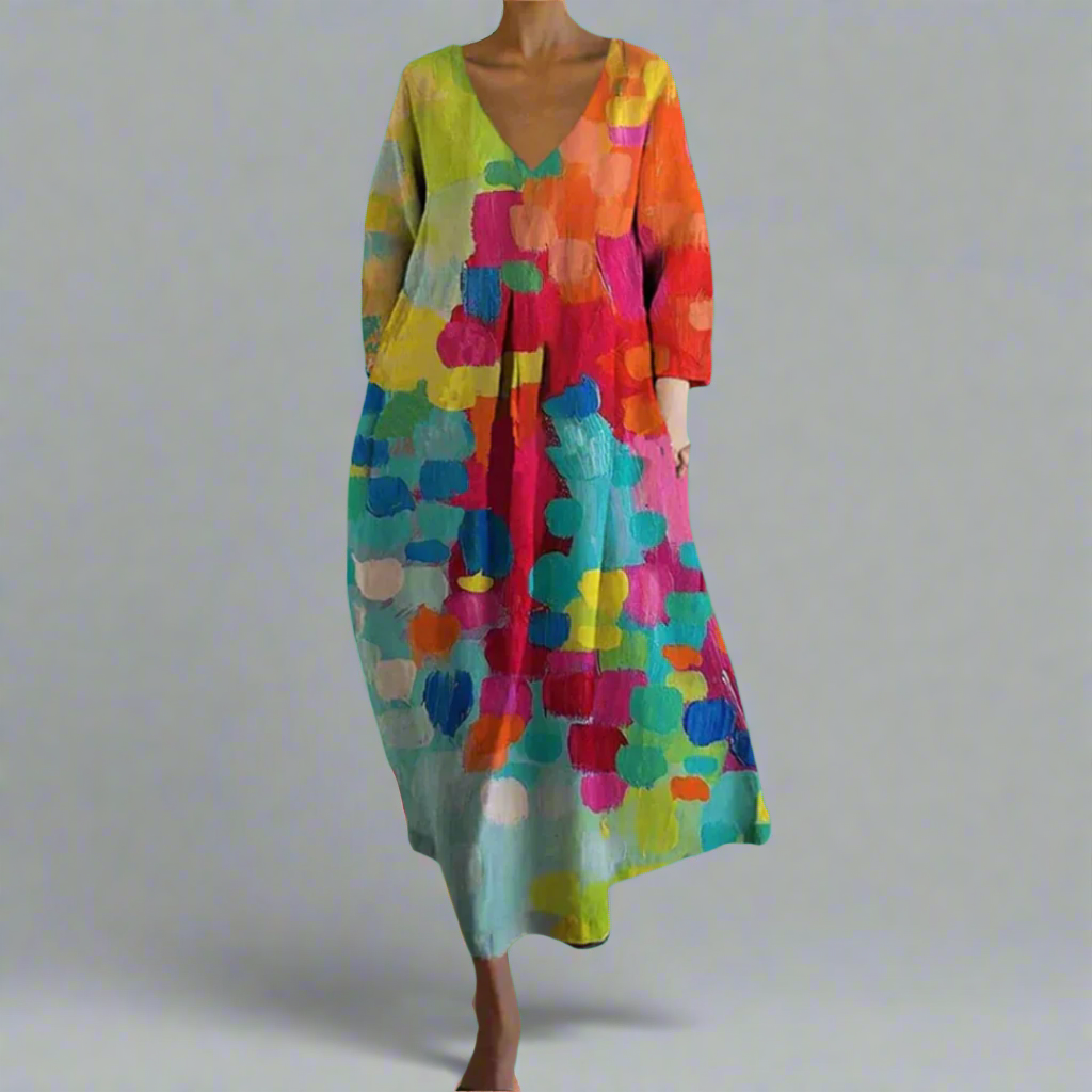 Women's Multicolor Wedding Guest Maxi Dress with Flattering Drape - photo 1
