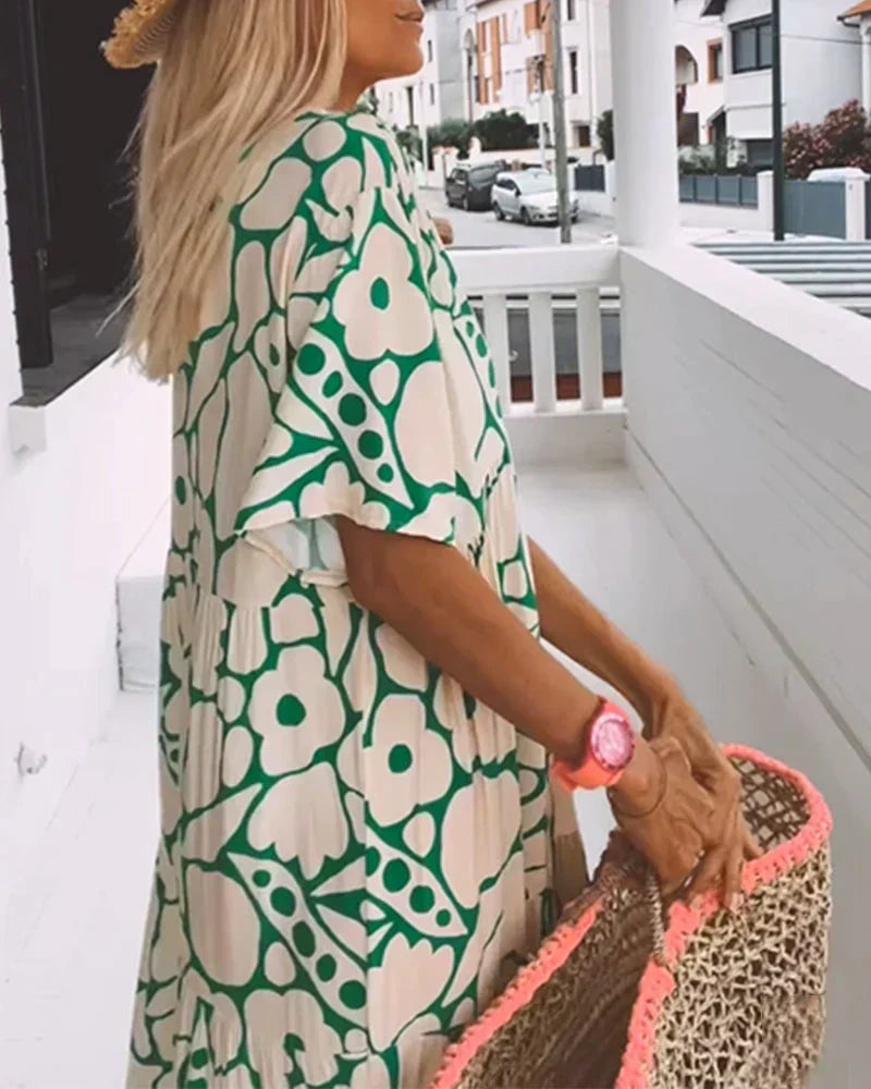 Women's Green Floral Wedding Guest Maxi Dress with Flattering Drape - photo 5
