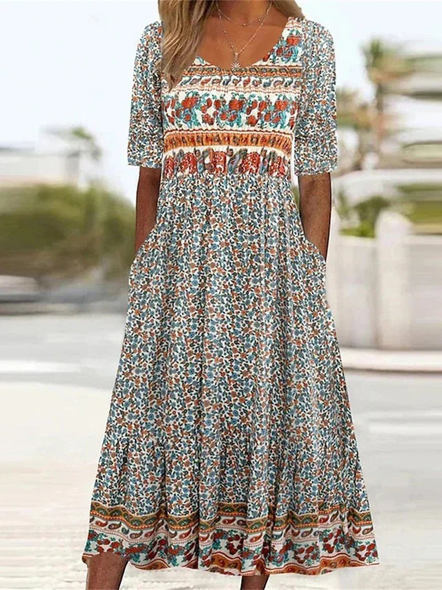 Bohemian Midi Dress with Pockets for Women - photo 1