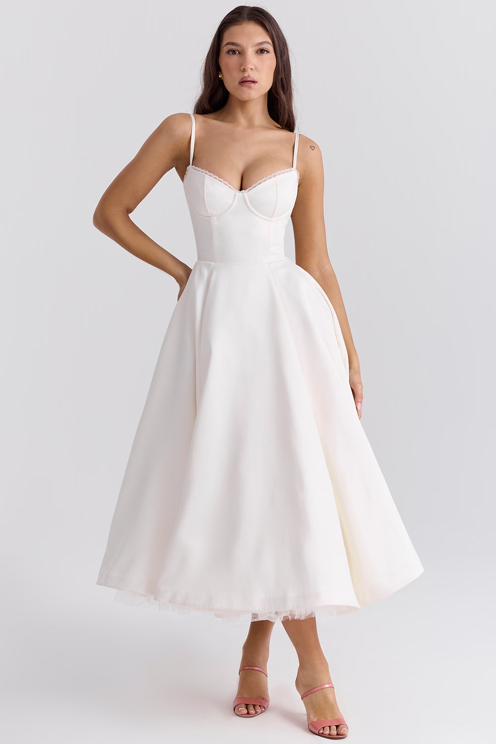 Women's Satin Flared Evening Dress with Fitted Bodice - photo 7