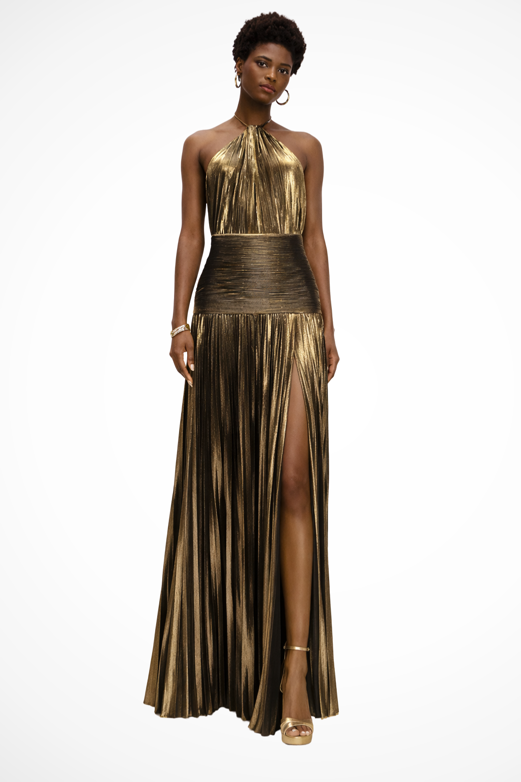 Maxi abito elegante da donna in raso con scollo all’americana, ideale per invitate a matrimoni