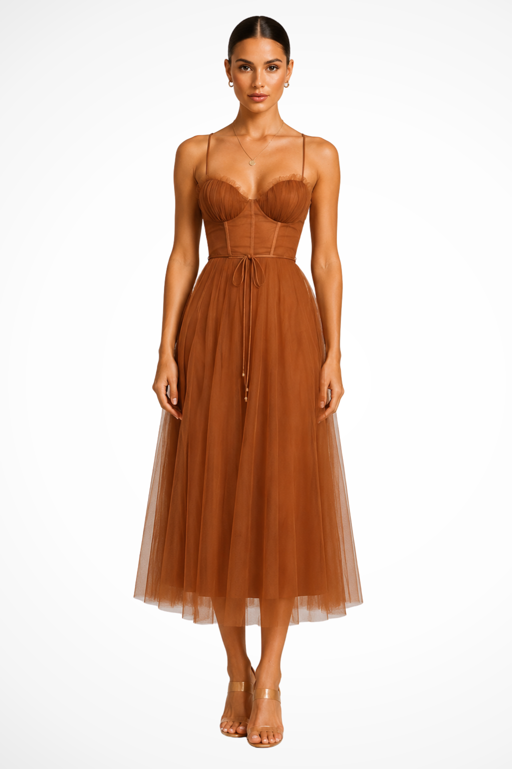Robe Midi Femme Bustier en Tulle Élégant pour Soirées et Occasions Romantiques