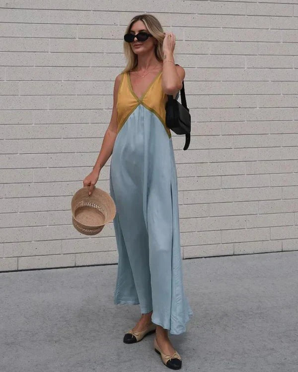 Stylish V-neck Colorblock Dress Elegant - photo 6