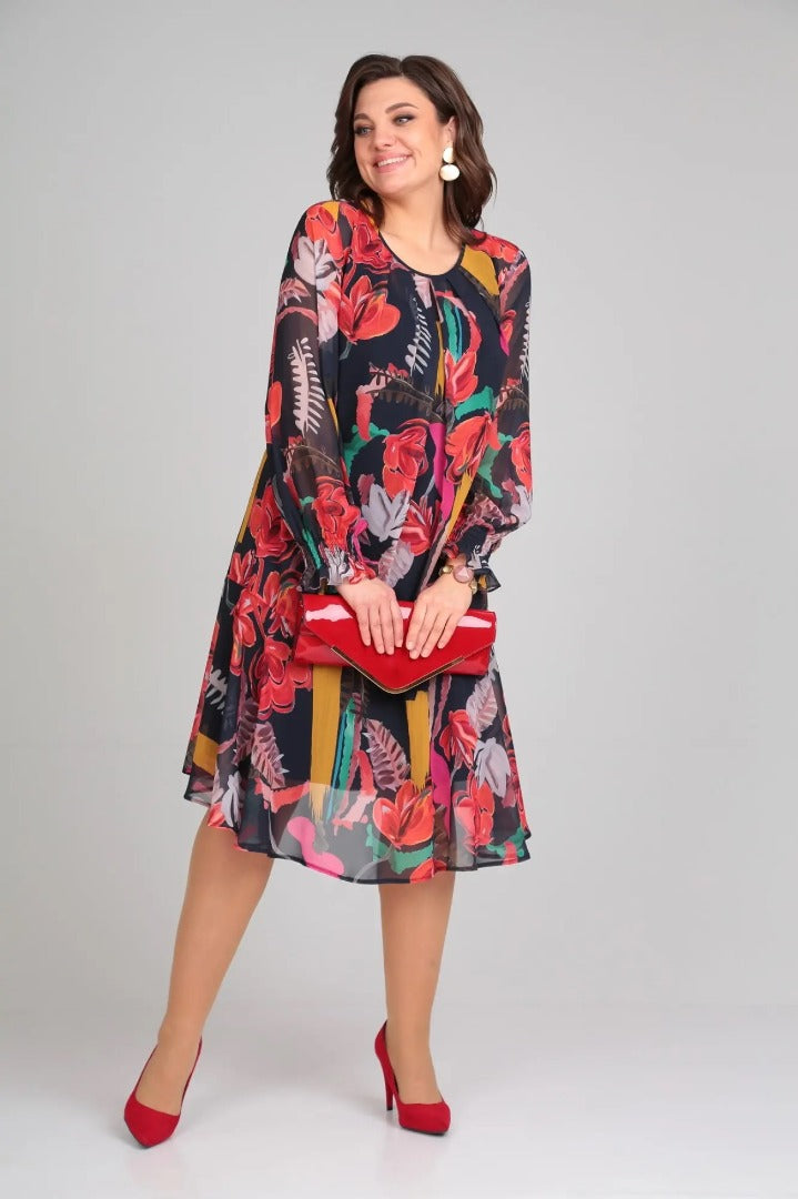 Women's Vibrant Floral Chiffon Swing Dress - photo 1