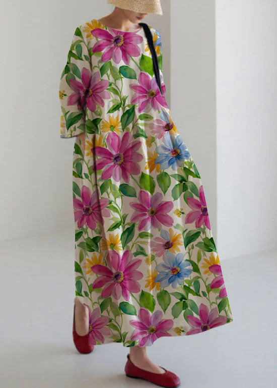 Women's Loose Maxi Dress with Three-Quarter Sleeves