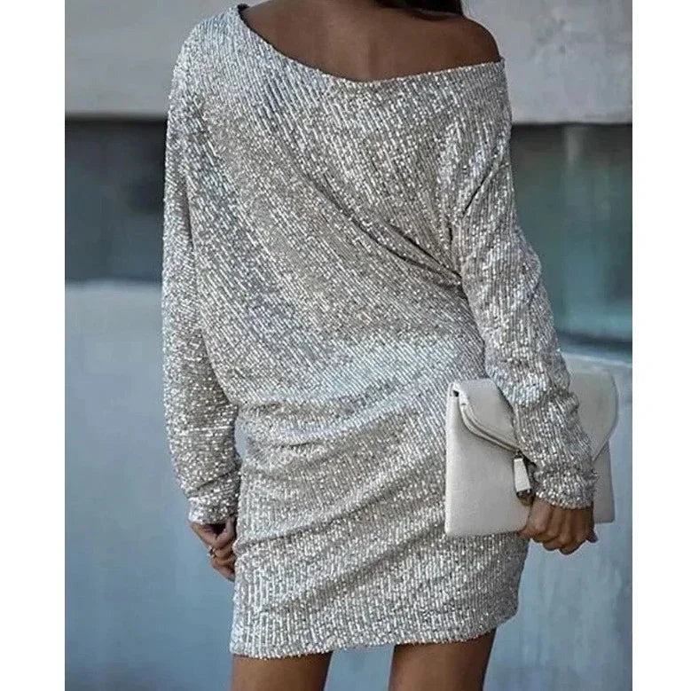 Pearl - Women's Sequin Cocktail Mini Dress with Long Sleeves - photo 7
