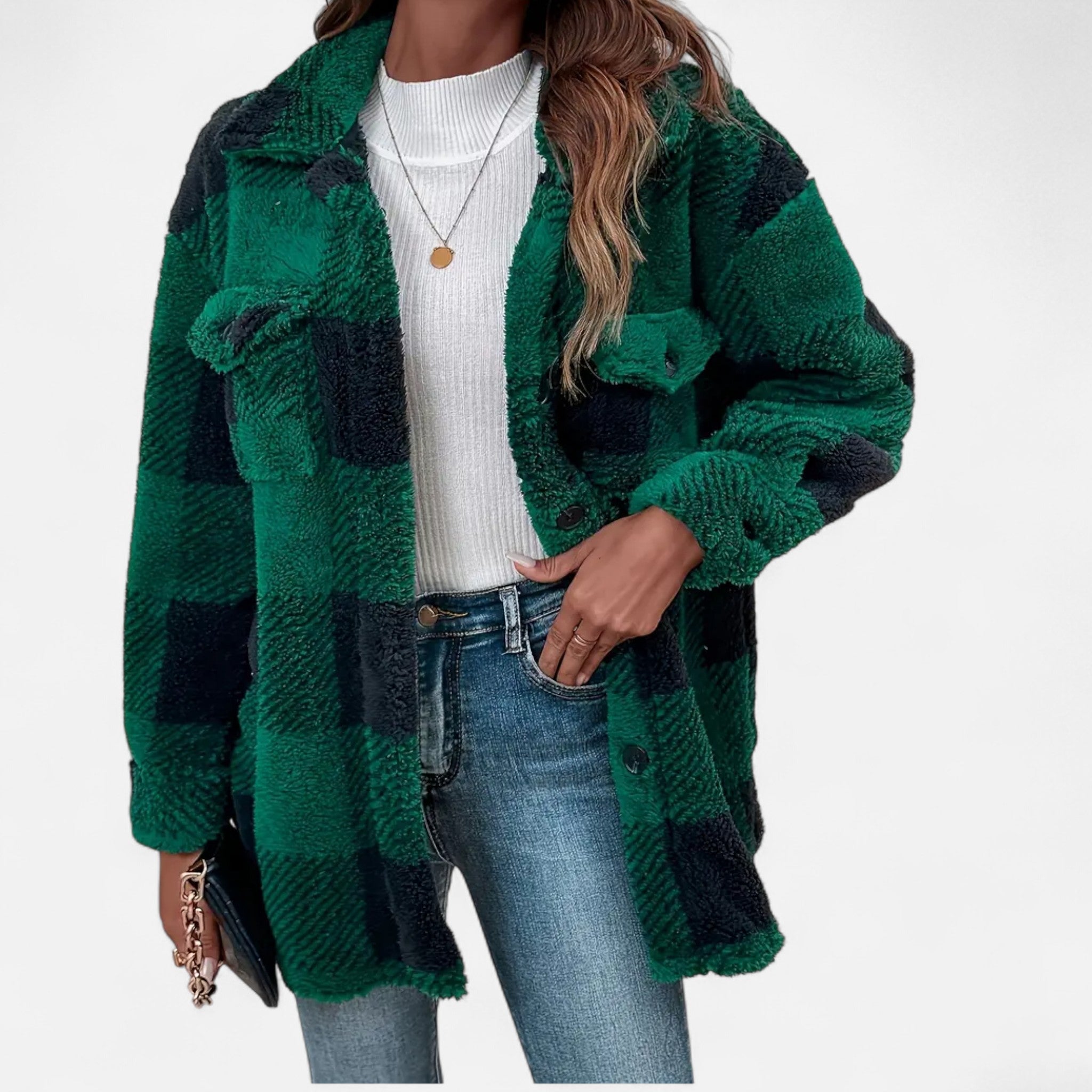Women's Plaid Oversized Shacket with Button Front